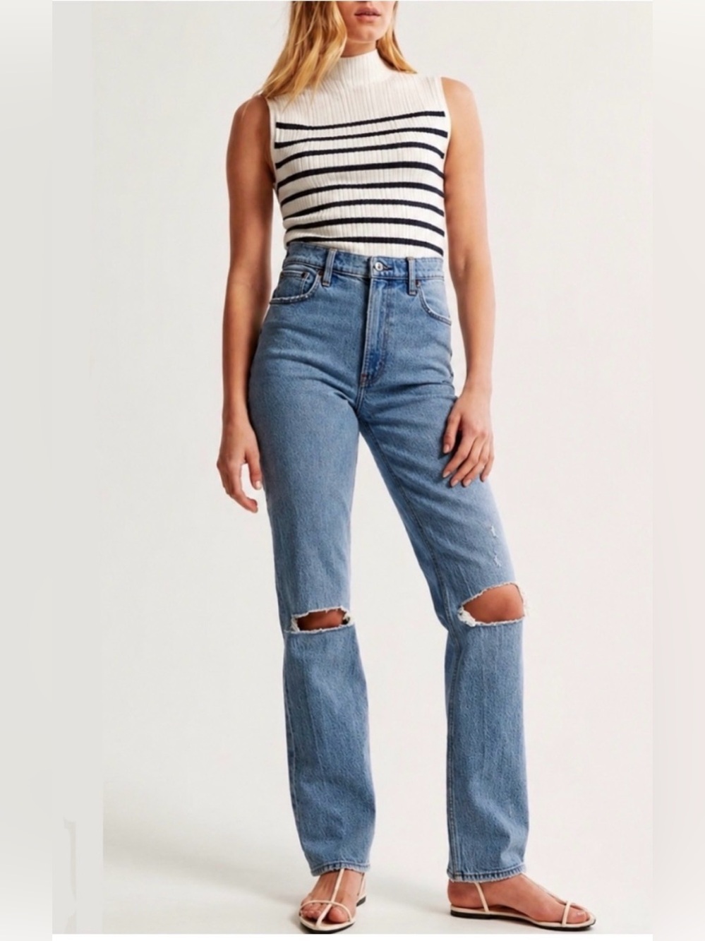 Abercrombie & Fitch Ultra High-Rise 90s Straight Jeans in “medium destroy”